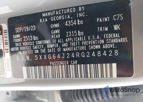 2024 Kia K5 Gt-Line из США, поврежденный, VIN 5XXG64J24RG248428